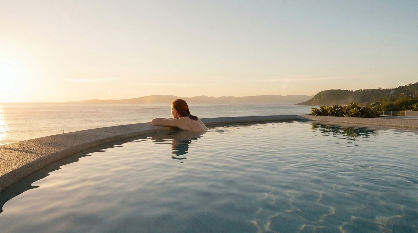 Ená — sunset pool view